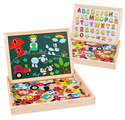 Produktbild von Magnetisches Holzpuzzle 155 Teile Kinder ab 3 Jahre mit Tafel und Stiften