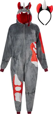 Produktbild von Flauschiges Zombie Einhorn Kostüm für Erwachsene mit Haarreif | Halloween Kostüm Onesie für Damen, Herren | Körpergröße 170-180cm