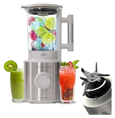 Zdjęcie produktu dla Cecotec Grand Katana 2700MAX Total Destroy W, Blender stołowy, 1,8 l, Rozgniatacz do lodu, 2700 W, Szary, Stal nierdzewna, Przezroczysty