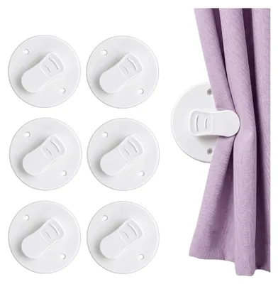 Produktbild von 6er Set weiße Duschvorhangclips, selbstklebende Halterungen ohne Bohren, winddichte Magnetclips für Duschvorhänge