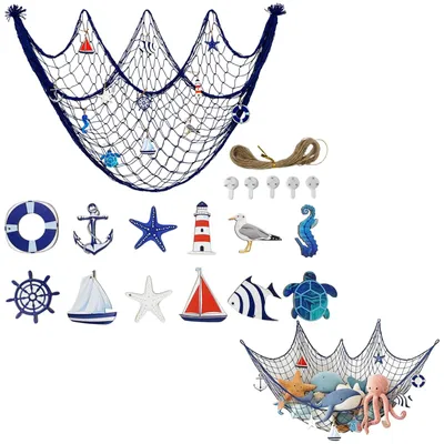 Fischernetz-Deko Blau 100x200 cm, handgefertigt, maritim