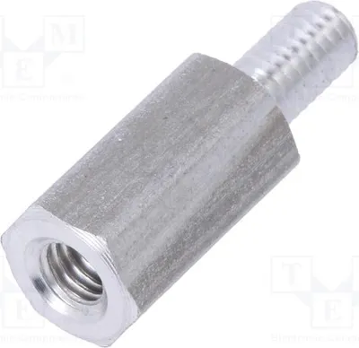 Zdjęcie produktu dla 10 sztuk dystansów z gwintem, długość 10 mm: gwint wewnętrzny M3, gwint zewnętrzny M3, wymiary 234 x 10 mm. Elementy dystansowe