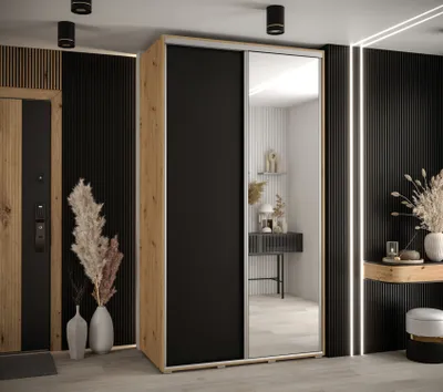 Produktbild von Kleiderschrank ASIRI 3 - 130/60 cm, Artisan-Eiche / Schwarz / Silber