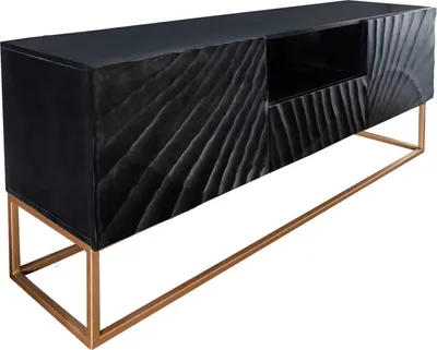 Produktbild von Massives TV Lowboard SCORPION 160cm schwarz Mangoholz aufwendige 3D Schnitzereien Sideboard TV Schrank