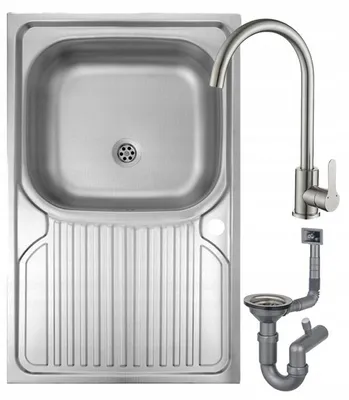 Produktbild von Edelstahl Einbauspüle 80x60 cm 1 Becken mit Abtropffläche, Armatur & Siphon Set