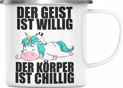 Produktbild von Trendation - Lustiger Einhorn Spruch Emaille Tasse Einhorn Mitarbeiterin Arbeitskollge Geschenk (Silber)