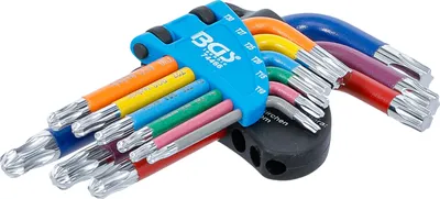 Immagine prodotto di Set di chiavi angolari | Multicolore | corte | Profilo a T (per Torx) con testa sferica T10 - T50 | 9 pezzi