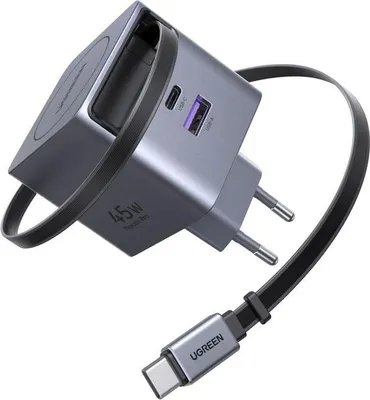 Produktbild von UGREEN 45W USB-C Ladegerät, USB-A, Schnellladung PD, Retractable, Schwarz