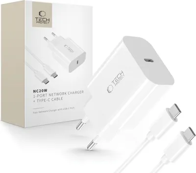 Zdjęcie produktu dla Tech-Protect Nc20W 1-portowa ładowarka sieciowa Pd20W + kabel Type-C biały