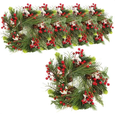 Produktbild von COM-FOUR® 6x Türkranz Weihnachten mit Zapfen, Beeren und Blättern - 30 cm