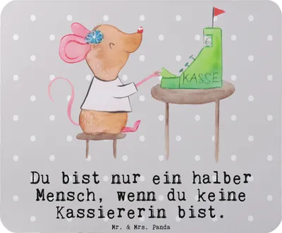 Produktbild von Mr. & Mrs. Panda Mauspad Kassiererin Herz - Grau Pastell - Geschenk, Mouse Pad, laptop mousepad, Kassenwartin, Spruch, computer, Witzig, Lustig