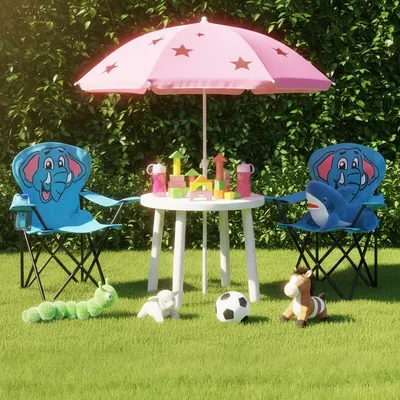 Produktbild von Sunula 2er Set Kinder Campingstuhl mit Getränkehalter, Anglersessel Kinder Klappstuhl, Blau - Elefant