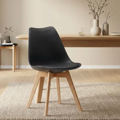 Produktbild von Küchenstuhl Schwarz Schalenstuhl Kunststoff Holzbeine Esszimmerstuhl Skandinavisch