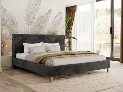 Produktbild von MKS MEBLE Polsterbett LUMARO CLASSIC 180x200 mit Lattenrost & Kopfteil, Modernes Doppelbett, Wahlweise mit Multipocket Matratze - ELORI LUX - Dunkelgrau Plüsch