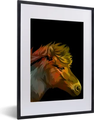 Produktbild von MuchoWow® MuchoWow® Gerahmtes Poster Pferd - Rot - Schwarz - Mädchen - Kinder - Mädchen 30x40 cm - Poster mit zchwarzem Bilderrahmen - Wandposter Schlafzimmer