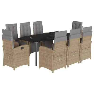Produktbild von 9-tlg. Garten-Essgruppe mit Kissen Beige Poly Rattan