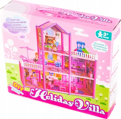 Produktbild von Puppenhaus mit Möbeln & 2 Puppen - Großes Spielhaus Villa für Mädchen mit 2 Etagen