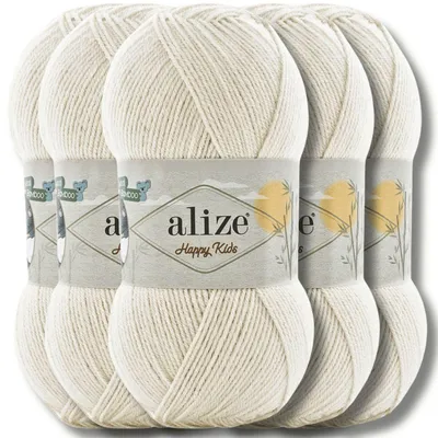Produktbild von Alize 5x 100g Happy Kids Wolle, Uni, Häkeln, Stricken (Cream - 62)
