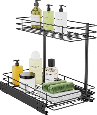 Produktbild von Kastorganizer mit 2 Ebenen - unter der Spüle ausziehbarer Ablage - Schubfach für Aufbewahrung - 27 x 44 x 37 cm - mindestens 32 cm Spüleöffnung - matt schwarz