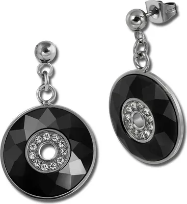 Image de Amello argenté noir brillant Boucles d'oreilles pour femmes D2ESOX29S
