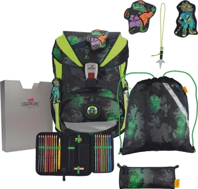 Produktbild von DerDieDas ErgoFlex Superlight Schulranzenset 5-teilig Funny Fighter schwarz