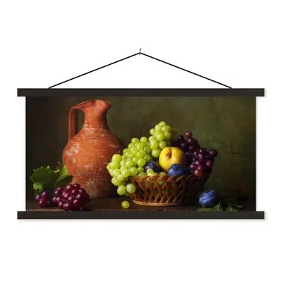 Produktbild von MuchoWow® Textilposter Rustikal - Obst - Korb - Stilleben 90x45 cm mit schwarzem Rahmen - Klemmleisten