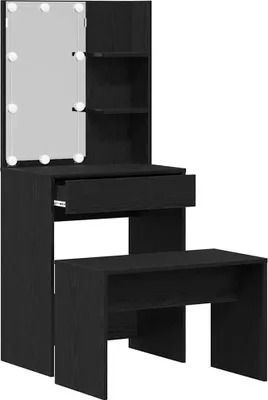 Immagine prodotto di vidaXL Set da toeletta LED 2 pezzi Nero Effetto rovere Materiale ligneo