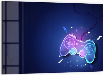 Produktbild von DEQORI Glasbild Echtglas 90x60 cm 'Neon-Gaming-Dynamik' Wandbild Bild modern Deko