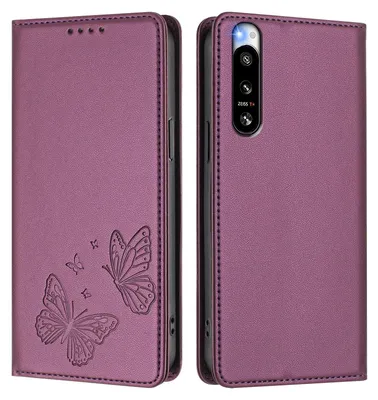 Image de Étui en cuir pour Sony Xperia 5 IV, motif papillon, étui à rabat avec porte-appareil, violet
