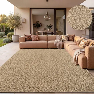 Produktbild von Wetterfester Outdoor-Teppich mit modernem Jute-Look in natürlicher Sisaloptik, robust, für Terrasse, Wohnzimmer und Küche, 160x230 cm, beige
