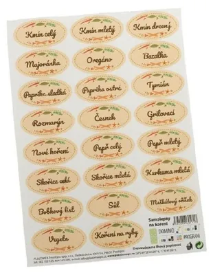 Obrázek produktu pro etikety KOŘENÍ na kořenky, 23ks ovál, samolepky_EXTPLASTIMEX