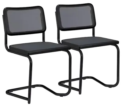 Produktbild von k-hometrends KUNO Freischwinger Stühle 2er Set mit Mesh – Esszimmerstühle Metall Schwarz – Designstühle modern schwarz