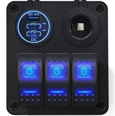 Produktbild von ProRide 12V Schaltpanel Auto/Boot – 3 USB/USB-C, QC3.0, 3 Schalter