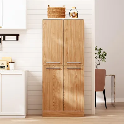 Zdjęcie produktu dla Szafka kuchenna z 4 drzwiami, kredens w stylu dębowym, 76 x 42 x 180 cm; wysoka szafka z regulowanymi półkami i zabezpieczeniem przed przewróceniem, kredens