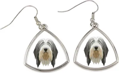 Immagine prodotto di Bearded Collie - Orecchini con un'immagine e la scritta "Cane geometrico" di Art-Dog