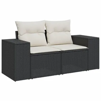 Image de vidaXL Canapé de jardin avec coussins 2 places noir poly rotin