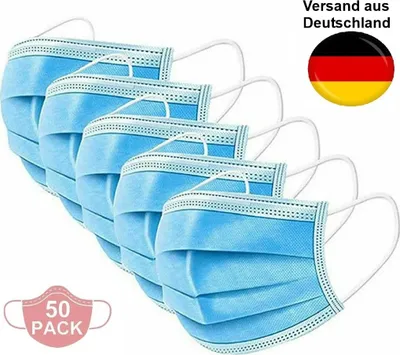 Produktbild von 50 Stück blau Atemschutzmaske Infektionsschutz Mundschutz MNS Maske 3-lagig