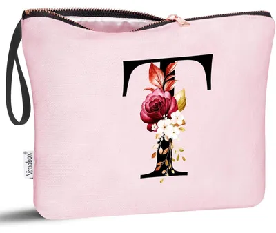 Productafbeelding van Cosmetica tas met gepersonaliseerde initialen, katoen, roze