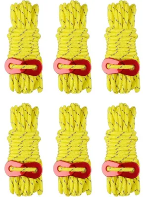 Image de Câbles de tension réfléchissants avec tendeurs, 4 mètres de long, corde en nylon de 4 mm, couleur jaune, lot de 6