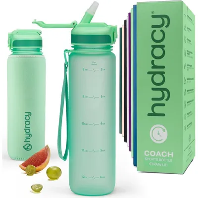 Produktbild von Trinkflasche mit Strohhalm und Zeitmarkierung 1L Aqua Grün BPA-frei Auslaufsicher Kondensationsfrei
