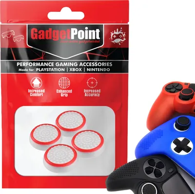 Image de Thumbgrips - Thumbgrips pour PlayStation, PS5, Xbox X/S, One et manette Switch Pro - Thumbgrips pour jeux vidéo - Thumbsticks antidérapants haute performance - Accessoires de protection - Blanc et rouge -