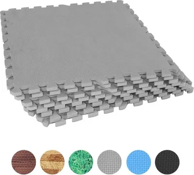 Obrázek produktu pro Sada ochranných podložek GORILLA SPORTS® – 8 podložek, 60 x 60 x 1,2 cm, pěna EVA, protiskluzové, šedé – podlahová podložka, podlahové ochranné podložky pro fitness, skládací podložky, podložky pod tréninkové podložky, tréninkové podložky, podložky do bazénu