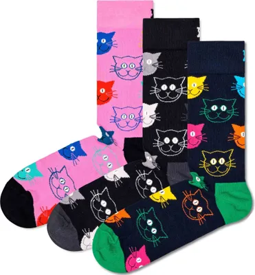 Produktbild von Happy Socks Mixed Cat Socks Gift Set 3-Pack Uni Geschenk-Socken Mehrfarbig/Katzenmotive, XDOG08-0100/
