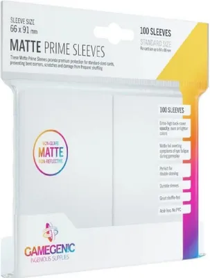 Product packaging for card sleeves, showing the front of the package with product details and branding.