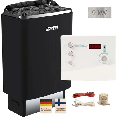 Produktbild von Harvia TopSteel M90E Black - 9 kW Saunaofen & K2 Steuerung T4W Edition - Upgrade-Set