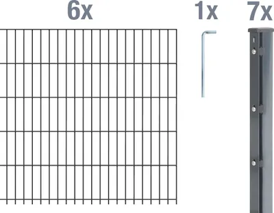 Produktbild von Alberts Doppelstabmattenzaun 6-5-6, Matten 2,50 m, Höhe 1,83 m, Länge 15 m, anthrazit, Zaun als Komplettset, Pfosten mit Abdeckleiste 60x40 mm