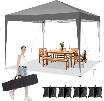 Produktbild von Faltpavillon 3x3m Pop Up Pavillion Gartenzelt Gartenpavillon Partyzelt UV-Schutz 50+ Wasserdicht, inkl .Tasche, 4 Sandsack,grau
