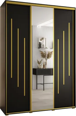 Produktbild von MEBLE KRYSPOL Davos 9 Schrank, drei Türen - 235,2x180x45 cm - Schwarz Schwarz Gold