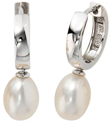 Produktbild von Creolen Ohrringe Ohrhänger Zuchtperle 925 Silber Sterlingsilber Ohrschmuck Damen