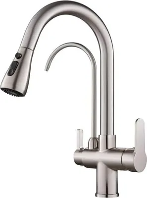 Produktbild von Filterküchenarmatur Trinkwasserhahn, 3 -Wege hoher Bogen, in 1 Mixer -Tippsache, kalt heiß (gebürsteter Nickel)